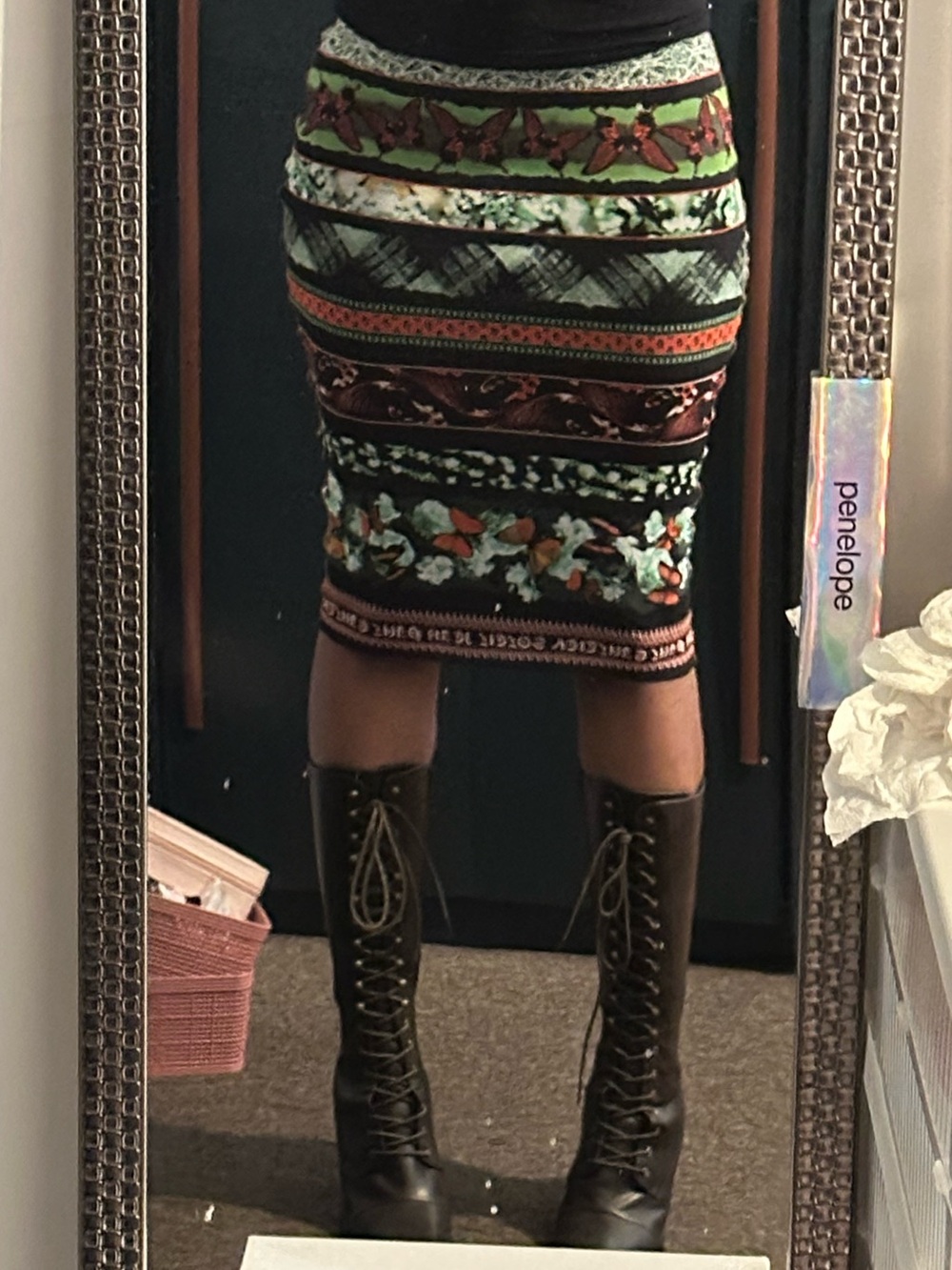 Vintage JPG Pencil Skirt in Black and Green